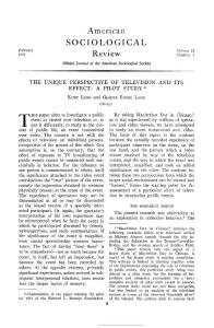 The Unique Perspective of Television and Its Effect: A Pilot Study