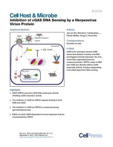 Inhibition of cGAS DNA Sensing by a Herpesvirus Virion Protein