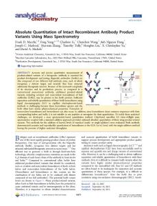 Absolute Quantitation of Intact Recombinant Antibody Product Variants Using Mass Spectrometry
