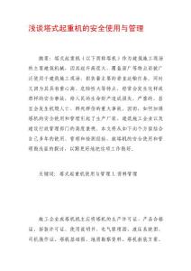 精华资料浅谈塔式起重机的安全使用与管理