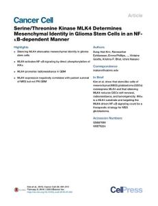 Cancer Cell-2016-Serine-Threonine Kinase MLK4 Determines Mesenchymal Identity in Glioma Stem Cells in an NF-κB-dependent Manner