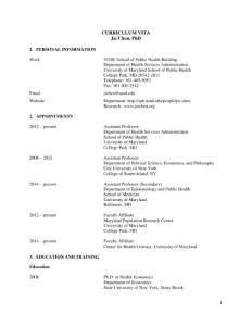 CURRICULUM VITA Jie Chen, PhD - University of …