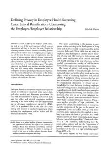 Defining privacy in employee health screening cases Ethical ramifications concerning the employeeemployer relationship