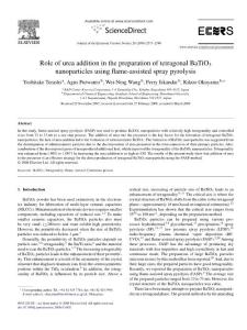Role of urea addition in the preparation of tetragonal BaTiO3 nanoparticles using flame-assisted spray pyrolysis