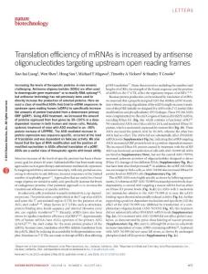 nbt.3589-Translation efficiency of mRNAs is increased by antisense oligonucleotides targeting upstream open reading frames
