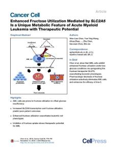 Cancer Cell-2016-Enhanced Fructose Utilization Mediated by SLC2A5 Is a Unique Metabolic Feature of Acute Myeloid Leukemia with Therapeutic Potential