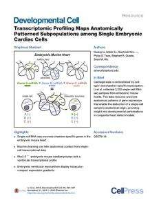 Developmental Cell-2016-Transcriptomic Profiling Maps Anatomically Patterned Subpopulations among Single Embryonic Cardiac Cells