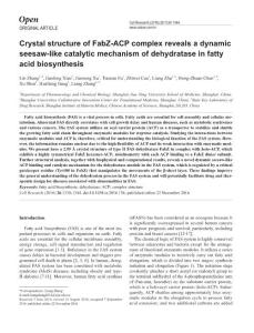 cr2016136a-Crystal structure of FabZ-ACP complex reveals a dynamic seesaw-like catalytic mechanism of dehydratase in fatty acid biosynthesis
