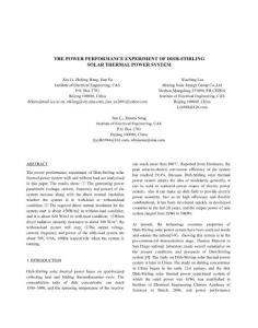 The Power Performance Experiment of Dish-Stirling Solar Thermal Power System