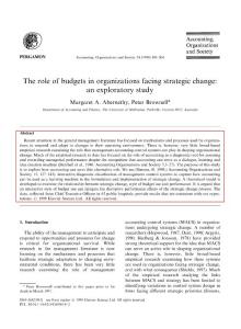 The role of budgets in organizations facing strategic change Accounting, Organizations and Society, Volume 24, Issue 3, April 1999, Pages 189-204