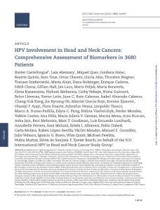 hpv involvement in head and neck cancers comprehensive assessment of biomarkers in 3680 patients.人乳头状瘤病毒参与头部和颈部癌症生物标记物的综合评估3680