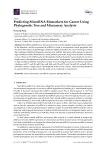 predicting microrna biomarkers for cancer using phylogenetic tree and microarray analysis.预测微癌症生物标记物的使用系统发育树和微阵列分析