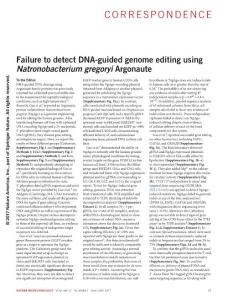 nbt.3753-Failure to detect DNA-guided genome editing using Natronobacterium gregoryi Argonaute