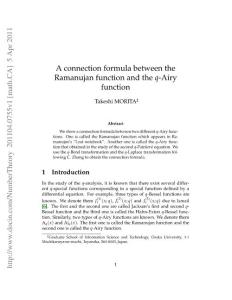 201104.0755v1 A connection formula between the Ramanujan function and the q-Airy function