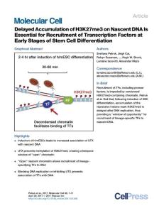 Molecular Cell-2017-Delayed Accumulation of H3K27me3 on Nascent DNA Is Essential for Recruitment of Transcription Factors at Early Stages of Stem Cell Differentiation