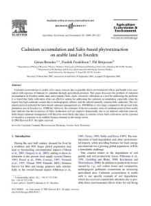 cadmium accumulation and salix-based phytoextraction on arable land in sweden