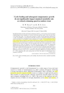 Cyclic feeding and subsequent compensatory growth do not significantly impact standard metabolic rate or critical swimming speed in rainbow trout