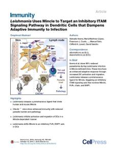 Immunity_2016_Leishmania-Uses-Mincle-to-Target-an-Inhibitory-ITAM-Signaling-Pathway-in-Dendritic-Cells-that-Dampens-Adaptive-Immunity-to-Infection