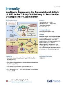 Immunity_2016_Lyn-Kinase-Suppresses-the-Transcriptional-Activity-of-IRF5-in-the-TLR-MyD88-Pathway-to-Restrain-the-Development-of-Autoimmunity