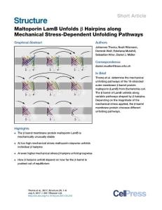 Structure-2017-Maltoporin LamB Unfolds β Hairpins along Mechanical Stress-Dependent Unfolding Pathways