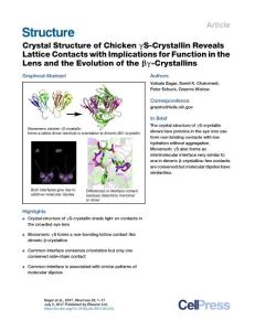 Structure-2017-Crystal Structure of Chicken γS-Crystallin Reveals Lattice Contacts with Implications for Function in the Lens and the Evolution of the βγ-Crystallins