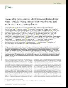 ng.3978-Exome chip meta-analysis identifies novel loci and East Asian–specific coding variants that contribute to lipid levels and coronary artery disease