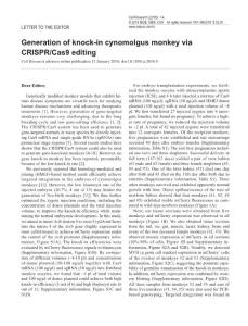 cr20189-Generation of knock-in cynomolgus monkey via CRISPR-Cas9 editing