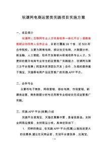 玩课网电商运营类实践项目实施方案