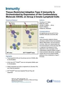 Immunity-2018-Tissue-Restricted Adaptive Type 2 Immunity Is Orchestrated by Expression of the Costimulatory Molecule OX40L on Group 2 Innate Lymphoid Cells