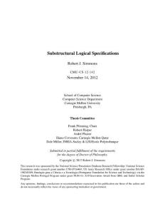 Substructural Logical Specifications (PhD thesis Robert J Simmons)