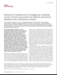 nbt.4180-Reversal of indoleamine 2,3-dioxygenase–mediated cancer immune suppression by systemic kynurenine depletion with a therapeutic enzyme