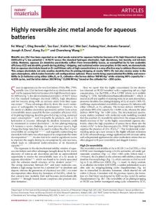 nmat.2018-Highly reversible zinc metal anode for aqueous batteries