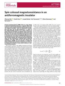 nmat.2018-Spin colossal magnetoresistance in an antiferromagnetic insulator