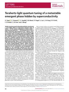 nmat.2018-Terahertz-light quantum tuning of a metastable emergent phase hidden by superconductivity