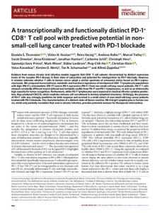 nm.2018-A transcriptionally and functionally distinct PD-1+ CD8+ T cell pool with predictive potential in non-small-cell lung cancer treated with PD-1 blockade