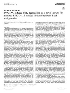 cr.2018-PROTAC-induced BTK degradation as a novel therapy for mutated BTK C481S induced ibrutinib-resistant B-cell malignancies