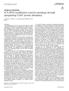 cr.2018-m6A RNA modification controls autophagy through upregulating ULK1 protein abundance