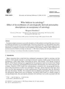 Who believes in astrology? Effect of favorrablen of astrologyess of astrologically derived personality descriptions on acceptance