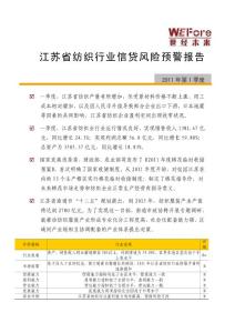 2011年1季度江苏省纺织行业信贷风险预警报告