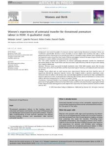 women´s experiences of antenatal transfer for threatened premature labour in nsw_ a qualitative study.[2019][women birth]