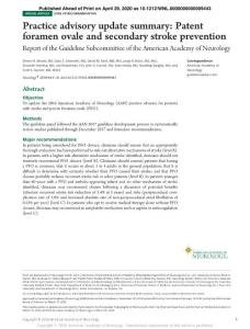 卵圆孔未闭和继发性卒中的预防指南