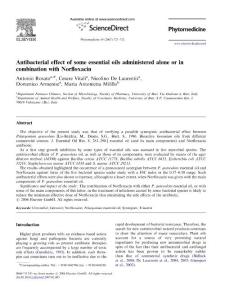 Antibacterial effect of some essential oils administered alone or in combination with Norfloxacin