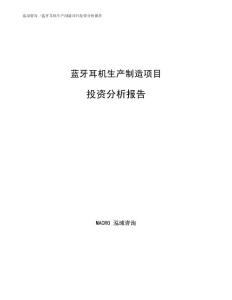蓝牙耳机生产制造项目投资分析报告