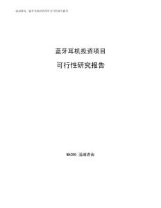 蓝牙耳机投资项目可行性研究报告范文模板