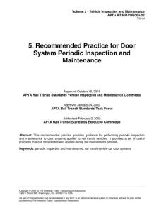 Volume 2.5 RT-RP-VIM-005-02 Recommended Practice for Door System Periodic Inspection and Maintenance