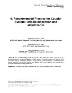 Volume 2.6  Recommended Practice for Coupler System Periodic Inspection and Maintenance