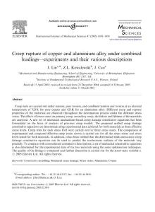 Creep rupture of copper and aluminium alloy under combined loadings—experiments and their various descriptions