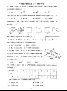 九年級(jí)中考模擬卷（一）數(shù)學(xué)試題及參考答案