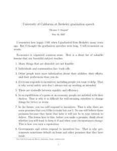 2011诺贝尔经济学奖得主托马斯•萨金特 伯克利毕业演讲