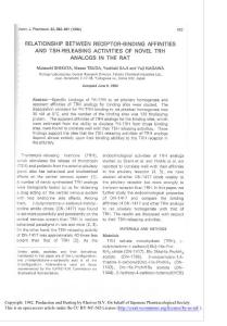 relationship between receptor-binding affinities and tsh-releasing activities of novel trh analogs in the rat-論文